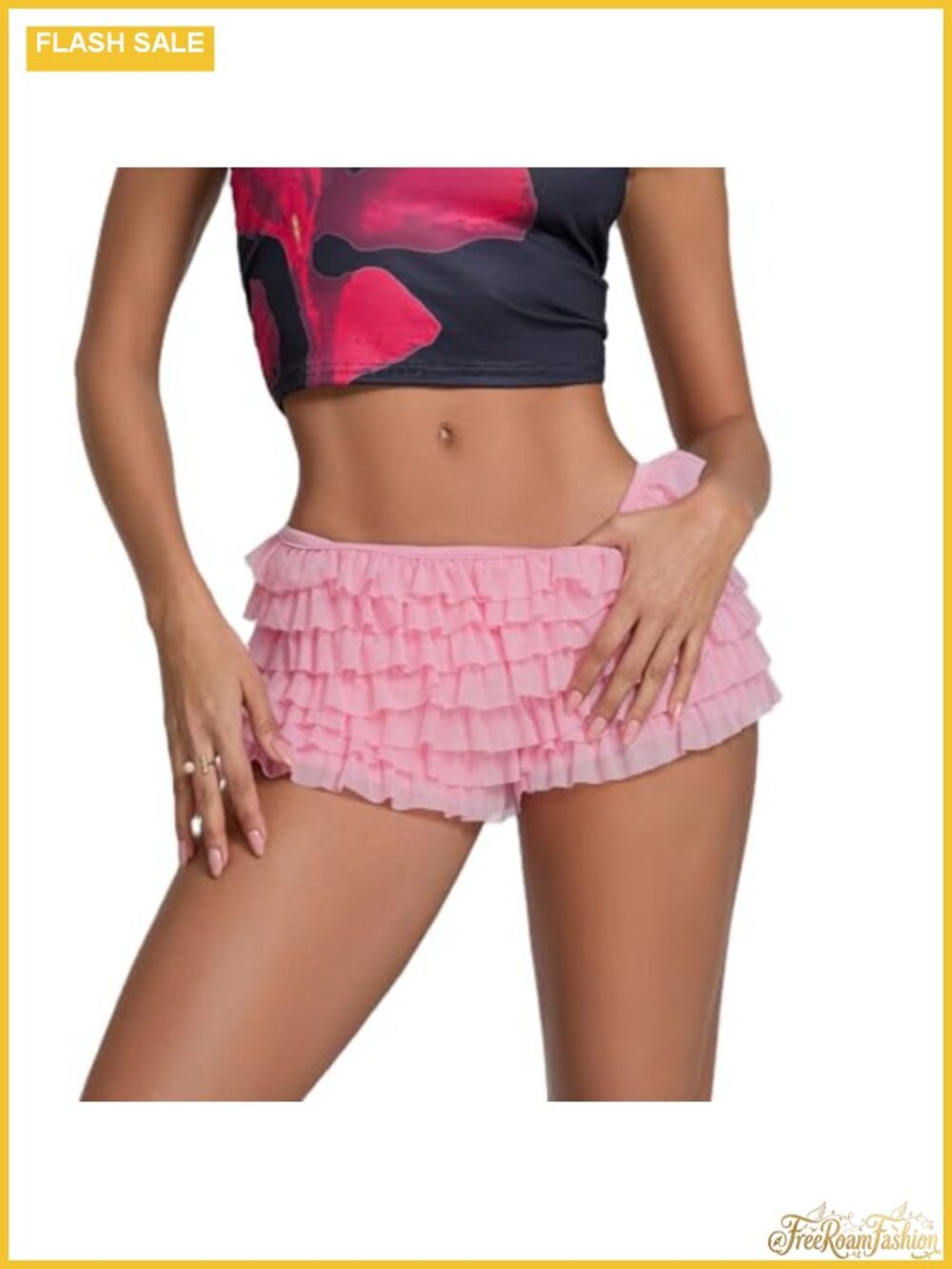 Women Ruffle Shorts with Bow Layered Mini Skort Polyester Spandex